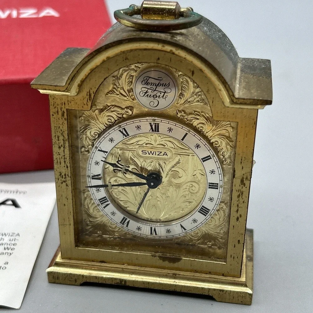 Swiss Made Swiza Sheffield Alarm Clock Vintage‎ NAME OF CLOCK TEMPUS FUGIT